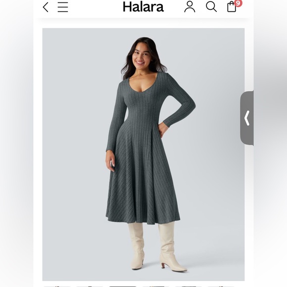HALARA Grey Blue Ribbed Long Sleeve Dress - Picture 4 of 11
